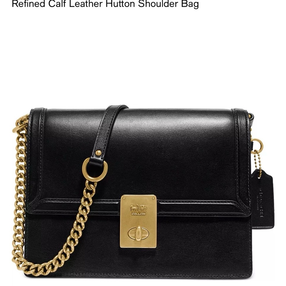 Coach Black Leather Hutton Shoulder Bag with Gold Hardware
